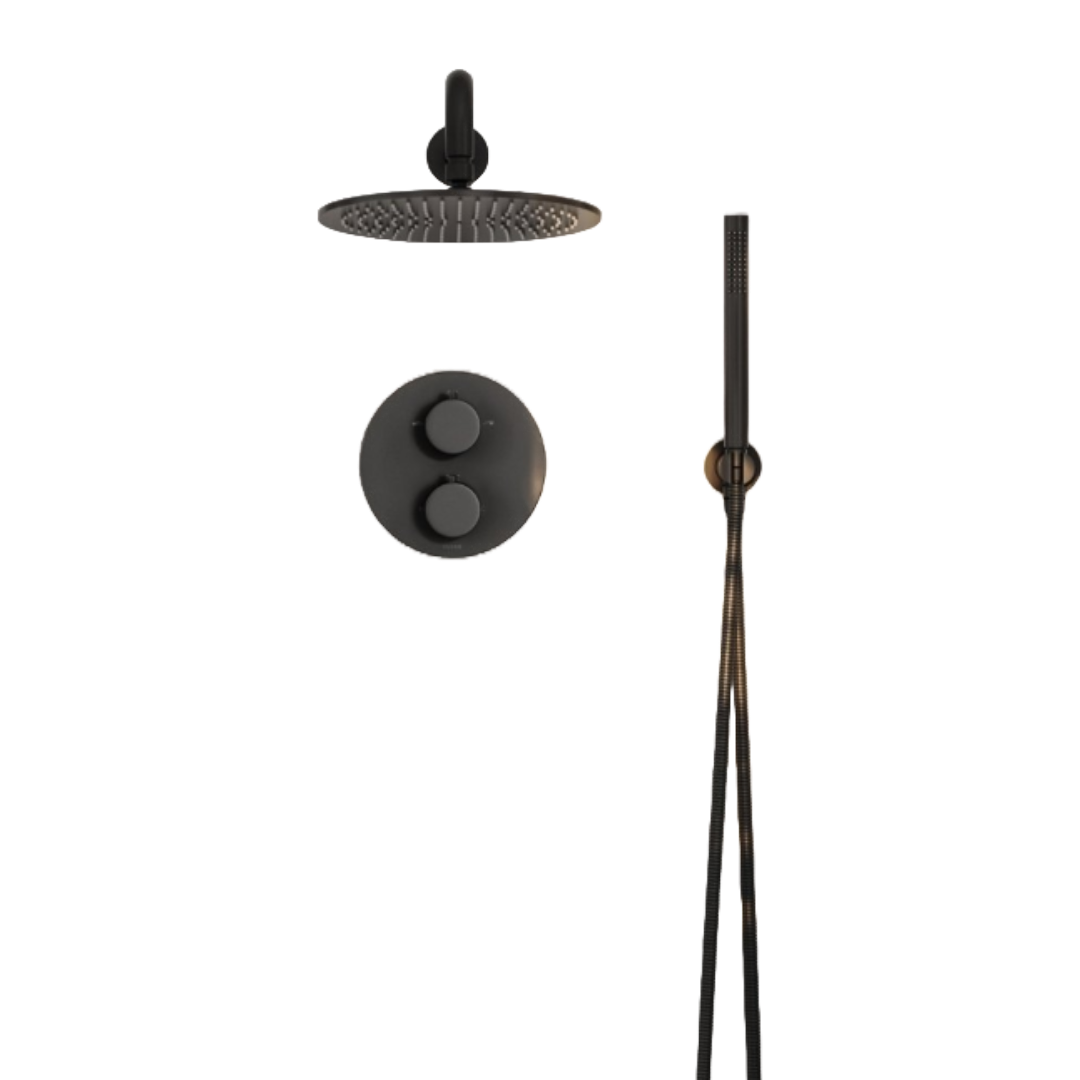 Luxe Matte Black Thermostatic Shower with Handheld Shower