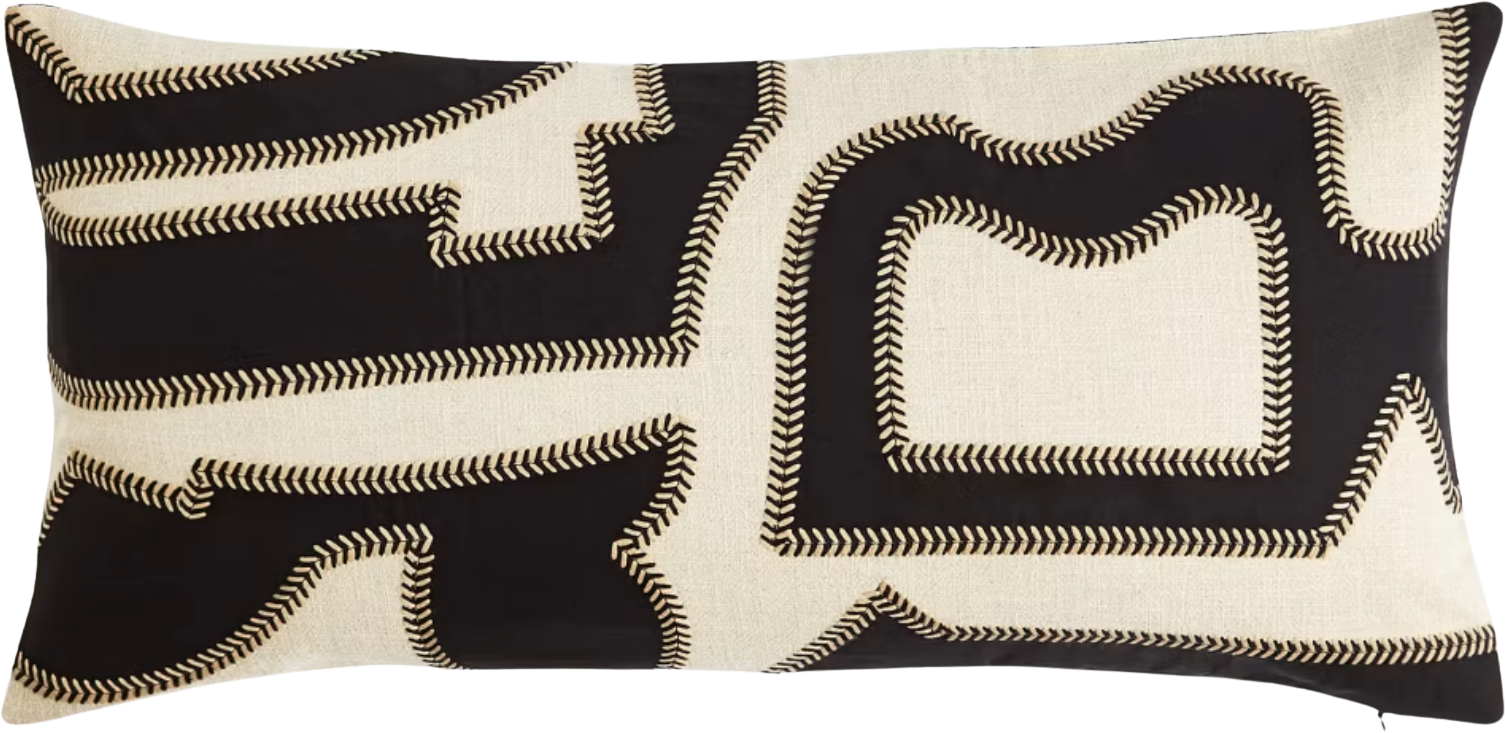 Cotton Embroidered Bolster Cushion with Linen