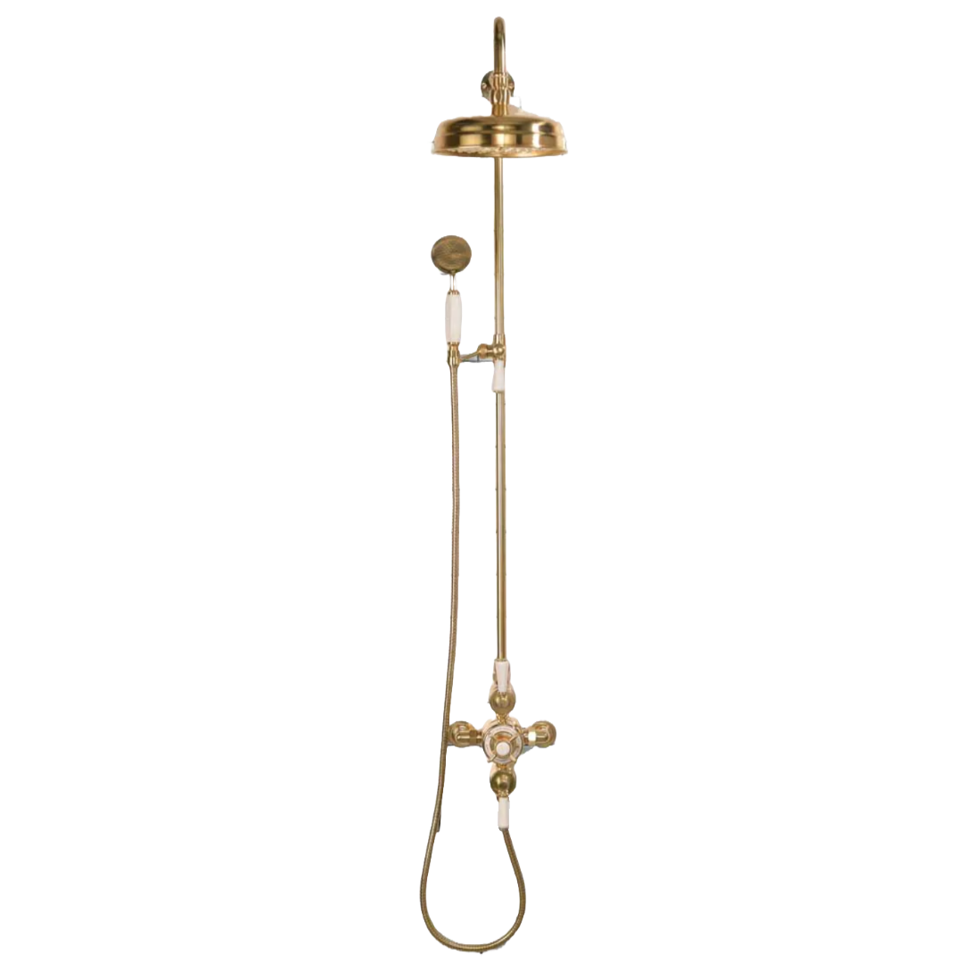 Calder Dual Outlet Shower Kit - Exposed Valve - 8 inch Rose - White Ceramic Lever - Hand shower Mounted on Riser-Rail 