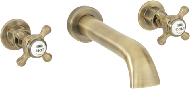 Milano Elizabeth - Traditional Wall Mounted 3 Tap-Hole Basin Mixer Tap -  (Crosshead Handles)