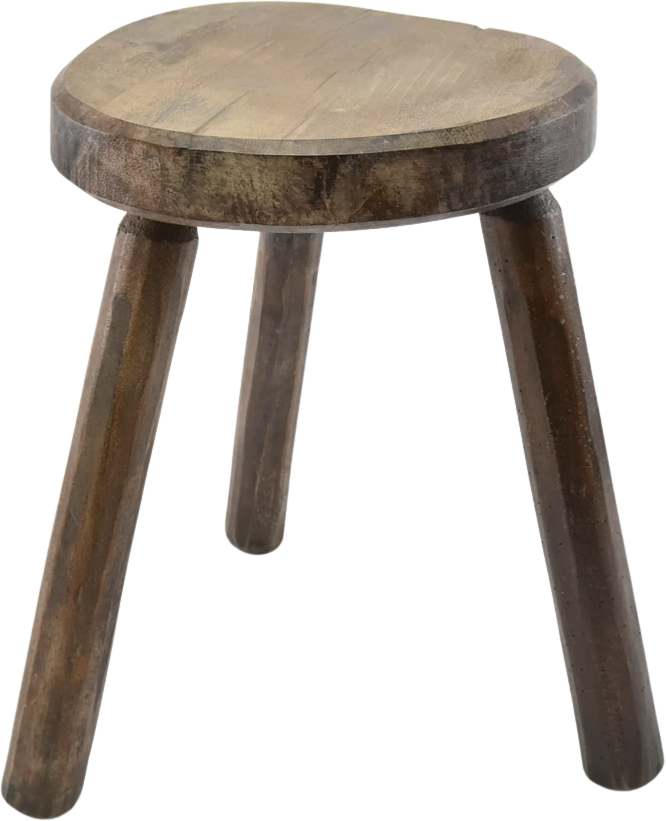 Vintage French Wooden Primitive Heavy Rustic Stool