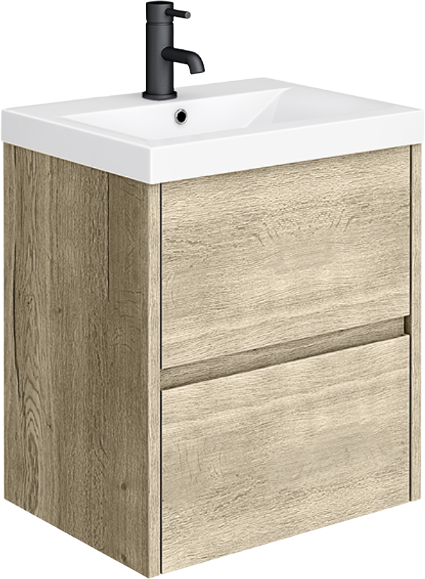 Venice Linea 500mm Rustic Oak Wall Hung 2-Drawer Vanity Unit